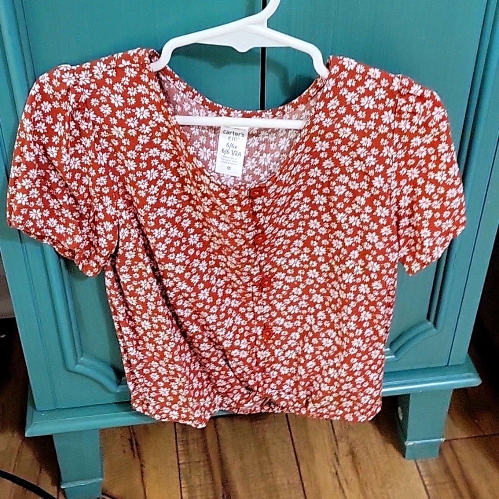 Little Girls Shirt Crimson Colored little white flowers on it..only wore once.